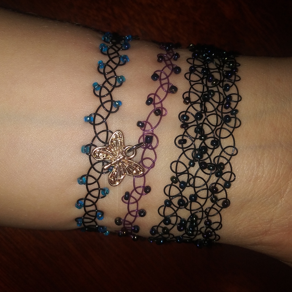 Butterfly charm bracelet, tattoo style bracelet